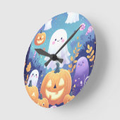 Lila Niedliches Halloween Runde Wanduhr (Winkel)