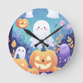 Lila Niedliches Halloween Runde Wanduhr