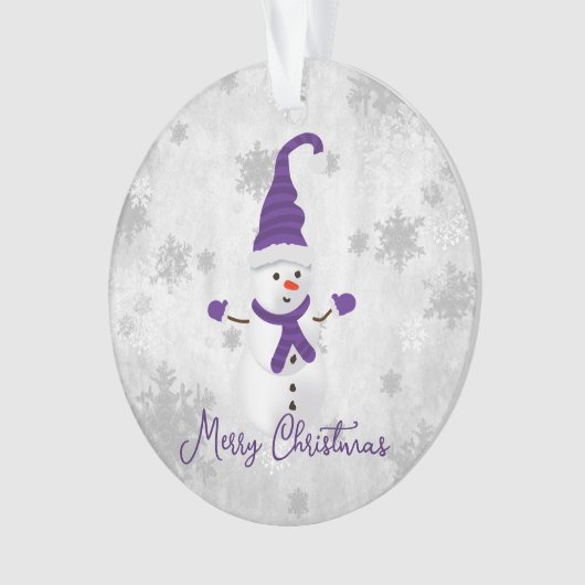 Lila Niedliches Schneemann-Urlaubsornament Ornament (Vorderseite)