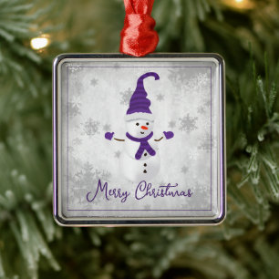 Lila Niedliches Schneemann-Urlaubsornament Ornament Aus Metall