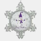 Lila Niedliches Schneemann-Urlaubsornament Schneeflocken Zinn-Ornament (Vorderseite)