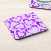 Lila Niedliches Sketch Herzmuster Getränkeuntersetzer (Linke Seite)