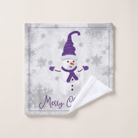 Lila Niedliches Snowman Holiday Handtuch Set (Waschlappen)