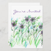 Lila Nigella Watercolor Blume Brautparty Einladung (Vorne/Hinten)