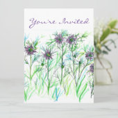 Lila Nigella Watercolor Blume Brautparty Einladung (Stehend Vorderseite)