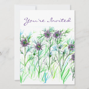 Lila Nigella Watercolor Blume Brautparty Einladung