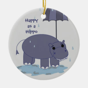 Lila Nilpferd mit Regenschirm Keramik Ornament