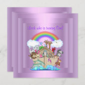 LILA NOAHS ARK-PARTY EINLADUNG (Vorne/Hinten)