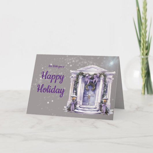 Lila Nostalgie Zuhause im Schnee und leuchtender S Dankeskarte (Vorderseite)