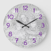 Lila Nummern für Ihr Foto Große Wanduhr (Vorderseite)
