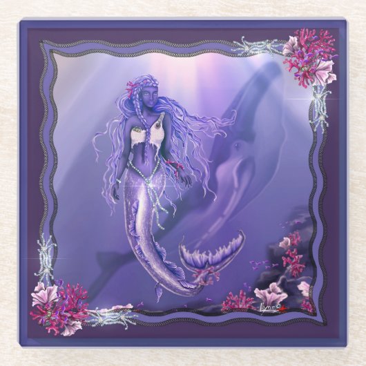 Lila Ocean Mermaid Glass Untersetzer (Vorderseite)