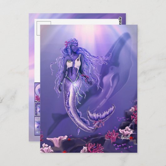 Lila Ocean Mermaid Postkarte (Vorne/Hinten)