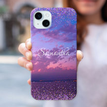 Lila Ocean Sunset Foto Confetti Name Skript