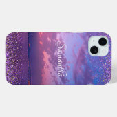 Lila Ocean Sunset Foto Confetti Name Skript Case-Mate iPhone Hülle (Rückseite (Horizontal))