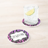 Lila oder rosa Zebrastreifen Monogramm Getränkeuntersetzer (Seite)