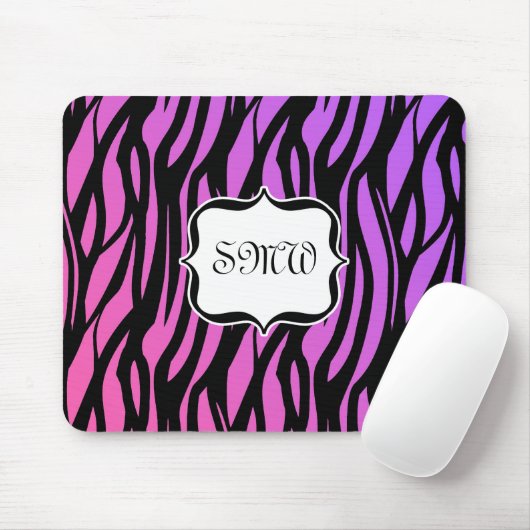 Lila oder rosa Zebrastreifen Monogramm Mousepad (Mit Mouse)