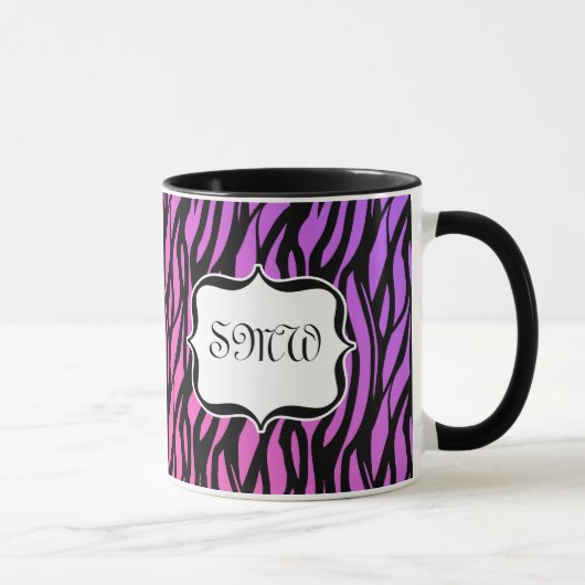 Lila oder rosa Zebrastreifen Monogramm Tasse (Rechts)