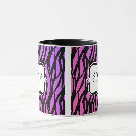 Lila oder rosa Zebrastreifen Monogramm Tasse (Zentrum)