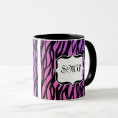 Lila oder rosa Zebrastreifen Monogramm Tasse (VorderseiteRechts)