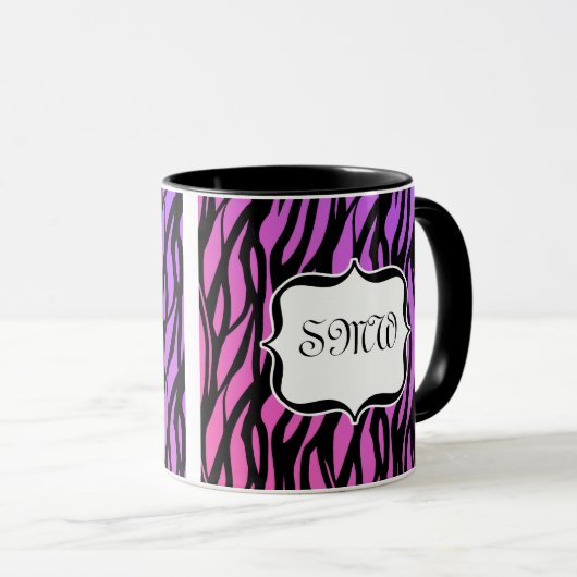 Lila oder rosa Zebrastreifen Monogramm Tasse (VorderseiteRechts)