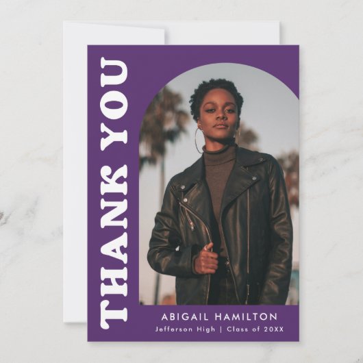 Lila Offset-Foto-Abschluss Dankeskarte (Vorderseite)