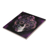 Lila Ohmschädel mit Farbe Splatters. Fliese (Seite)