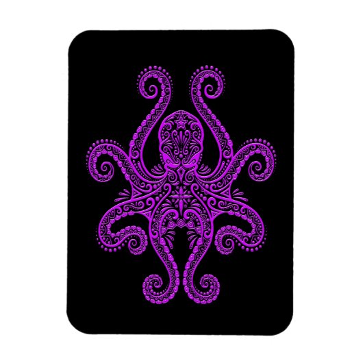 Lila Oktopus auf Schwarz Magnet (Vertikal)