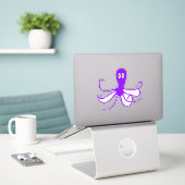 Lila Oktopus Aufkleber (Laptop auf Schreibtisch)