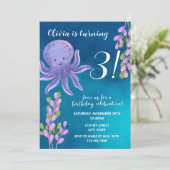 Lila Oktopus Einladung zum Geburtstag (Stehend Vorderseite)