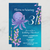 Lila Oktopus Einladung zum Geburtstag (Vorne/Hinten)