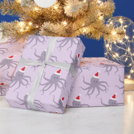 Lila Oktopus in der Weihnachtsmannmütze Weihnachte Geschenkpapier