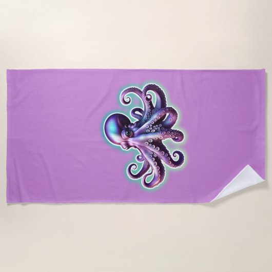 Lila Oktopus Strandtuch (Vorderseite)