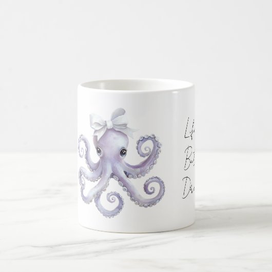 Lila Oktopus Weiße Schleife Kaffeetasse (Mittel)