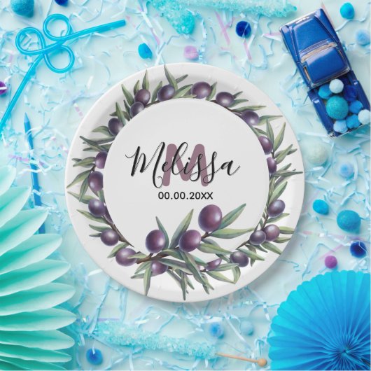 Lila Olivenbaum Pappteller (Party)