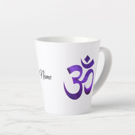 Lila Om Symbol, Name, 12oz oder 17oz Latte Tasse (Rechte Ecke)