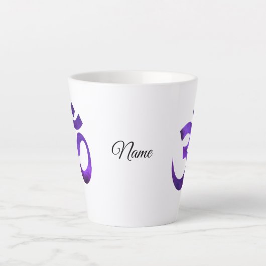 Lila Om Symbol, Name, 12oz oder 17oz Latte Tasse (Vorderseite)