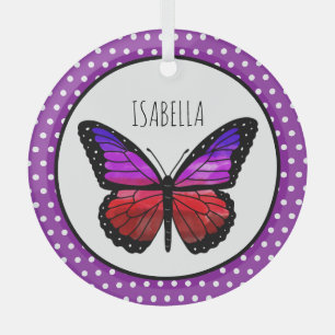 Lila Ombre Butterfly Polka Dot Personalisiert Ornament Aus Glas