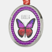Lila Ombre Butterfly Polka Dot Personalisiert Ornament Aus Metall (Links)