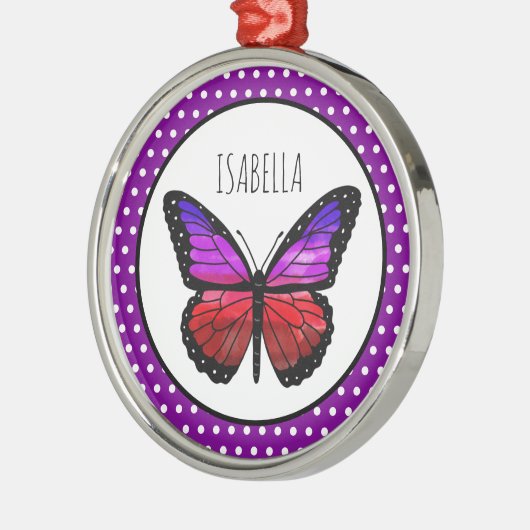 Lila Ombre Butterfly Polka Dot Personalisiert Ornament Aus Metall (Links)