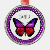 Lila Ombre Butterfly Polka Dot Personalisiert Ornament Aus Metall (Vorne)