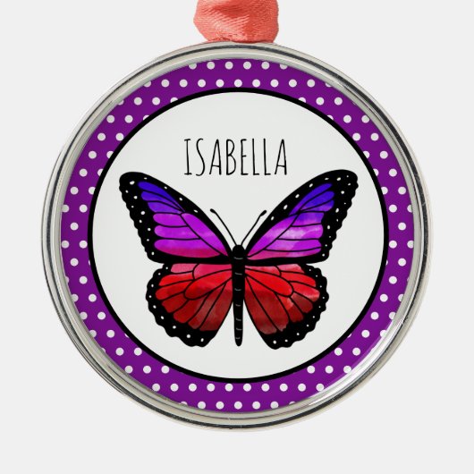 Lila Ombre Butterfly Polka Dot Personalisiert Ornament Aus Metall (Vorne)