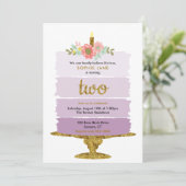 Lila Ombre Cake 2. Geburtstag Glitzer 2 Einladung (Stehend Vorderseite)