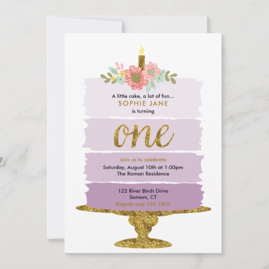 Lila Ombre Cake Erstgeburt Einladung (Vorderseite)
