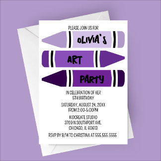 Lila Ombre Crayons Art Geburtstagsparty Einladung