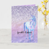 Lila Ombre Eyelashes Glitzer Unicorn Karte (Gelbe Blume)