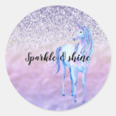Lila Ombre Eyelashes Glitzer Unicorn Runder Aufkleber (Vorderseite)