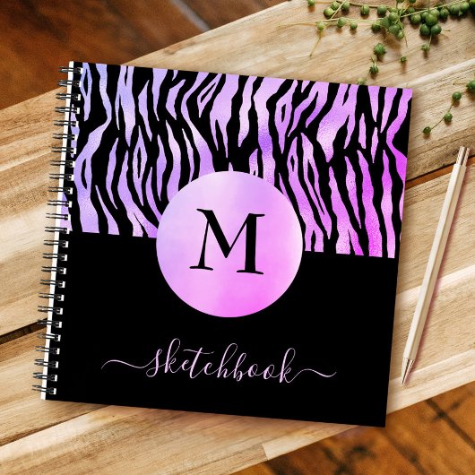 Lila Ombre Glam Animal Print Monogram Sketchbook Notizblock