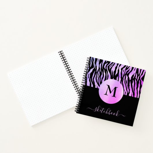 Lila Ombre Glam Animal Print Monogram Sketchbook Notizblock (Innenseite)