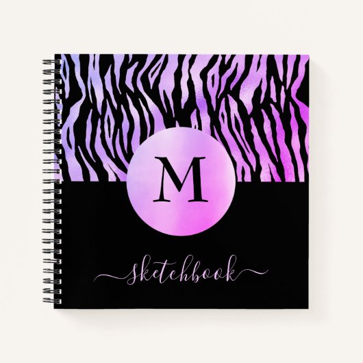 Lila Ombre Glam Animal Print Monogram Sketchbook Notizblock (Vorderseite)