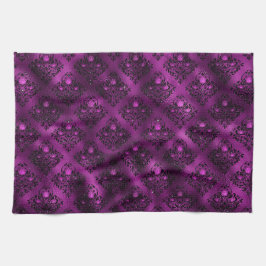Lila Ombre Glam Glitzer Damask Muster Geschirrtuch